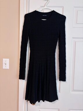 Gap NWOT Black Long-Sleeve Open Knit Fit-and-Flare Cashsoft Sweater Dress